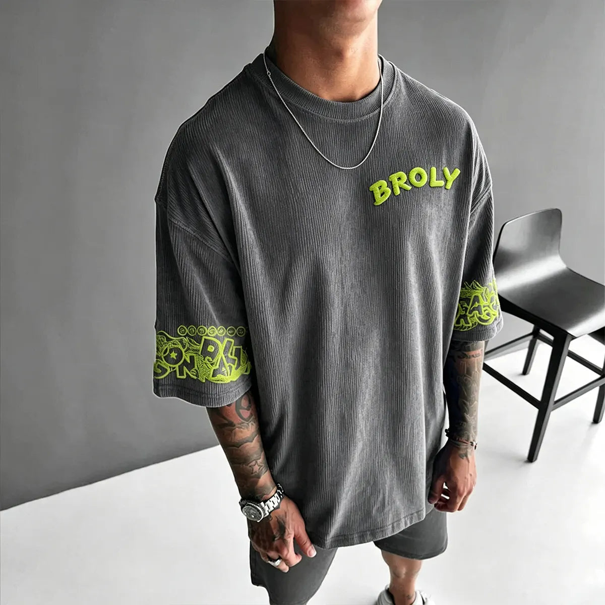 Anime-Inspired Vintage Waffle Knit T-Shirt