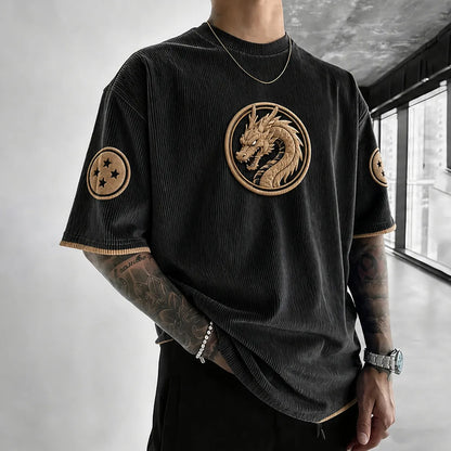 Unisex Anime-Style Retro Corduroy Oversized T-Shirt