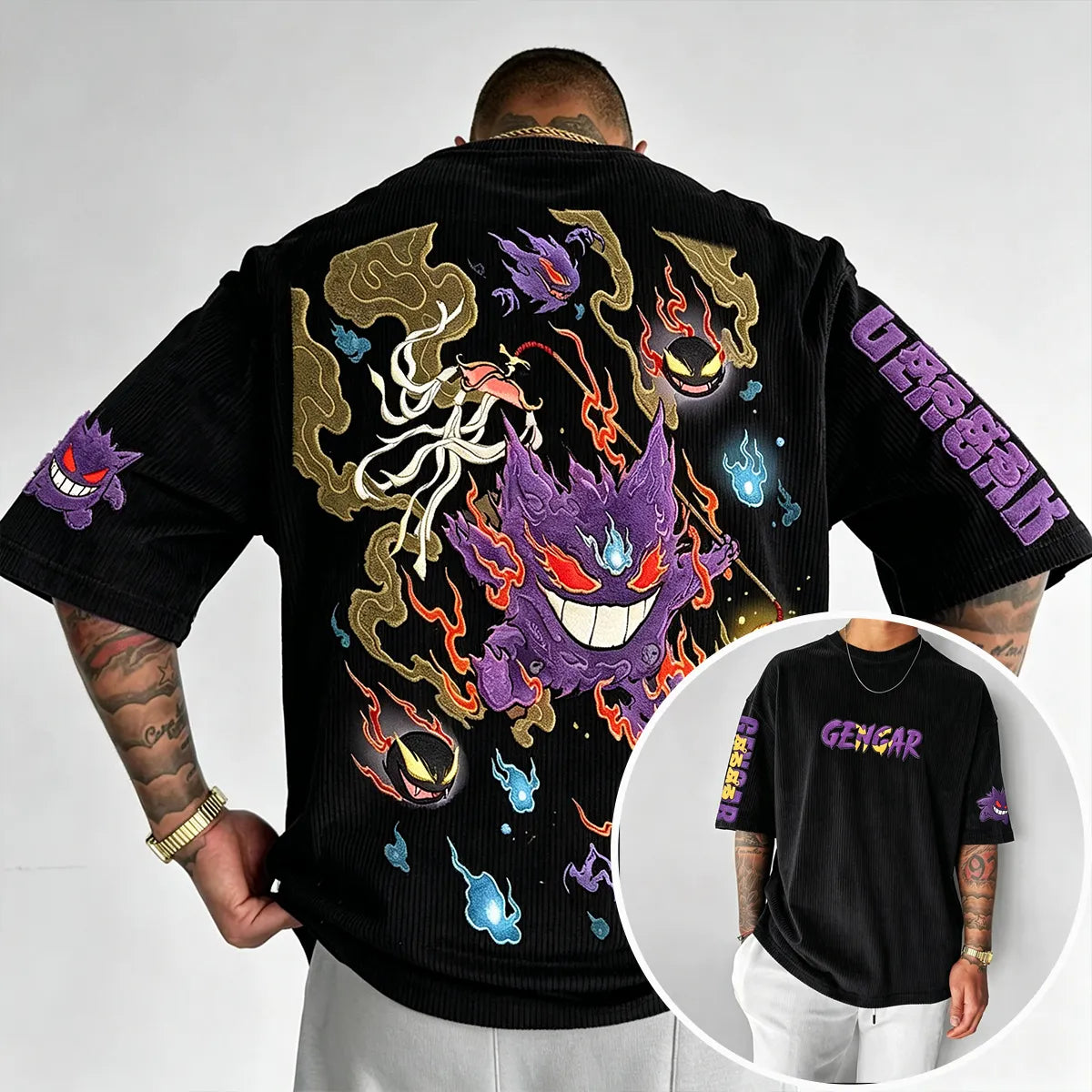 Anime-Inspired Vintage Waffle Knit T-Shirt