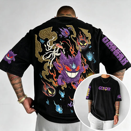 Anime-Inspired Vintage Waffle Knit T-Shirt