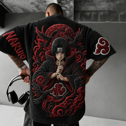 Unisex Anime-Style Retro Corduroy Oversized T-Shirt
