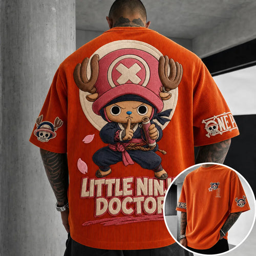 Unisex Short-Sleeve Corduroy T-Shirt With Anime Print