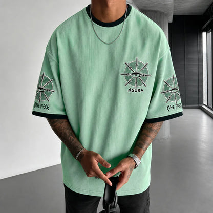 Unisex Short-Sleeve Corduroy T-Shirt With Anime Print