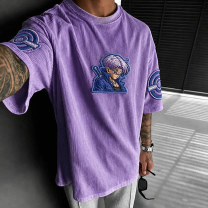 Unisex Anime-Style Retro Corduroy Oversized T-Shirt