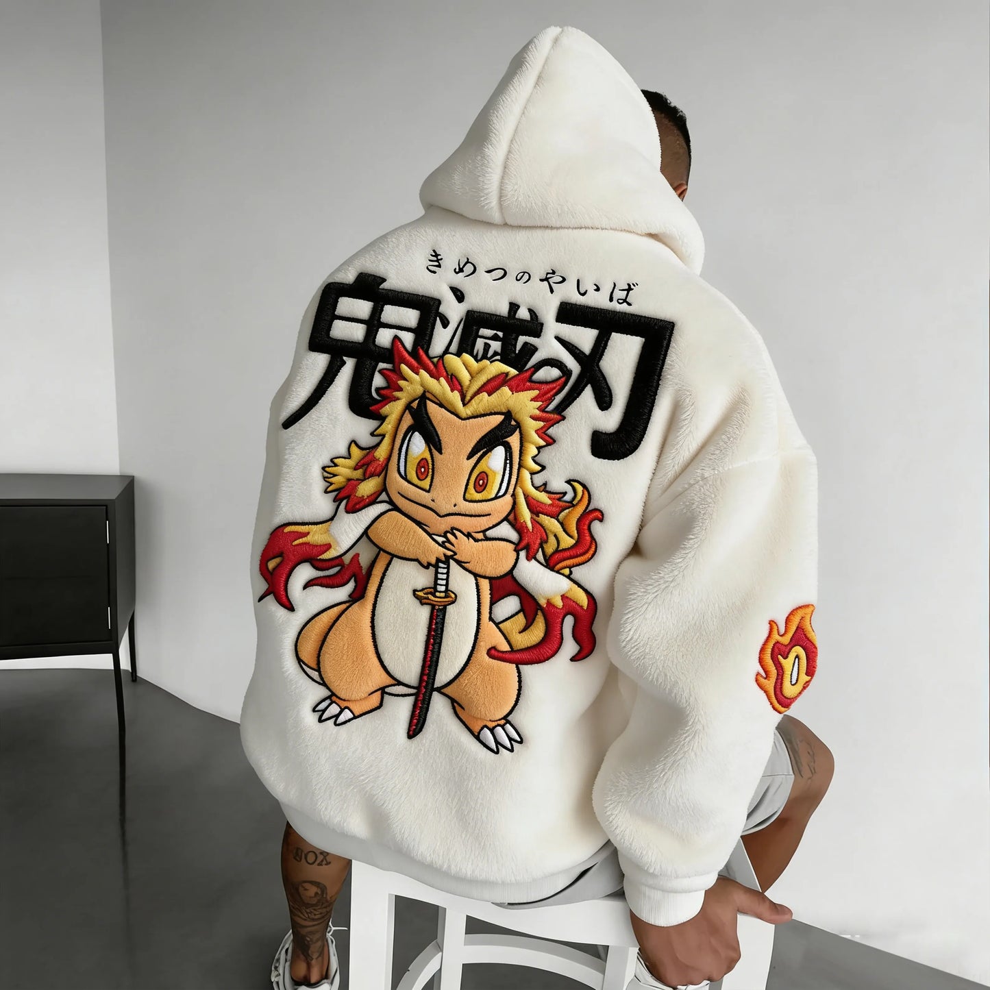 & Kyojuro  Color-blocked Plush Hoodie
