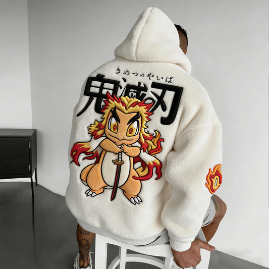 & Kyojuro  Color-blocked Plush Hoodie