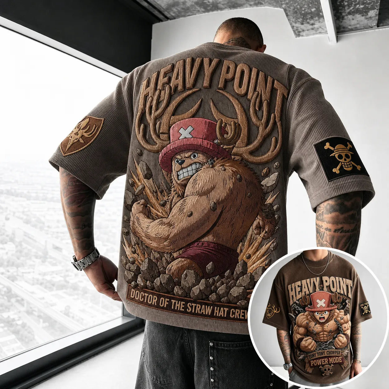Unisex Short-Sleeve Corduroy T-Shirt With Anime Print