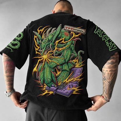 Unisex Anime-Style Retro Corduroy Oversized T-Shirt