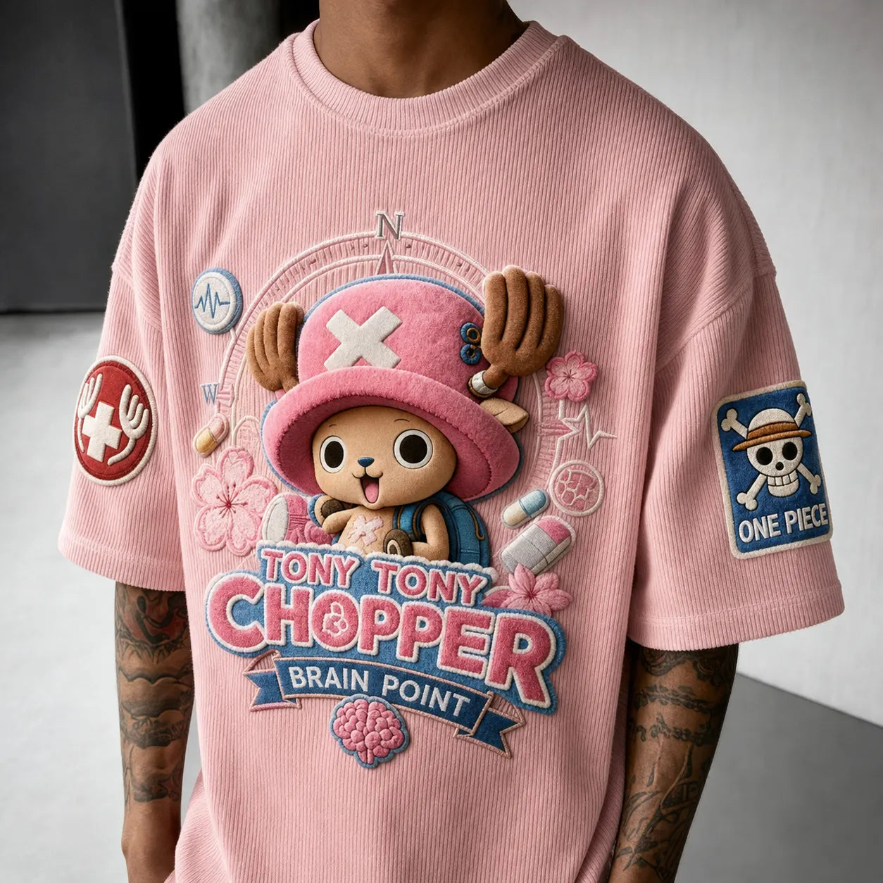 Unisex Short-Sleeve Corduroy T-Shirt With Anime Print