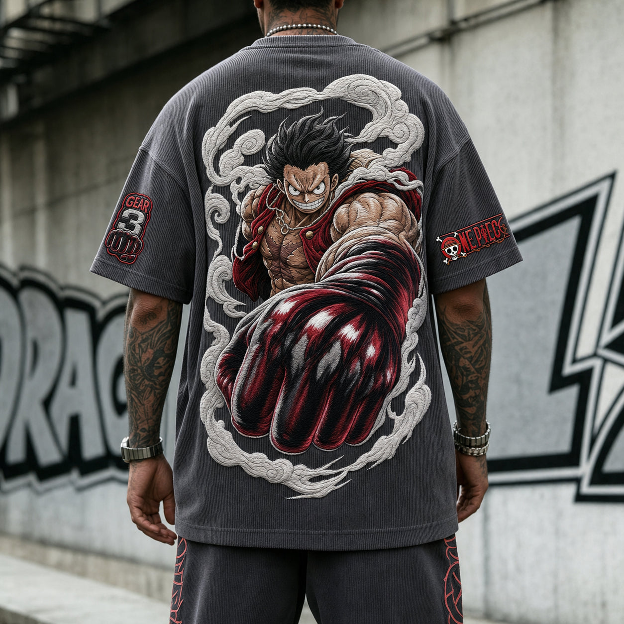 Unisex Short-Sleeve Corduroy T-Shirt With Anime Print