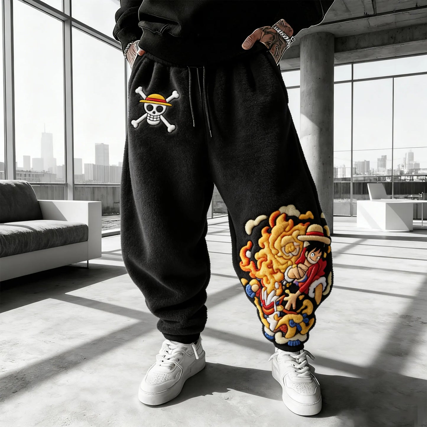 Color-blocked Plush Pants